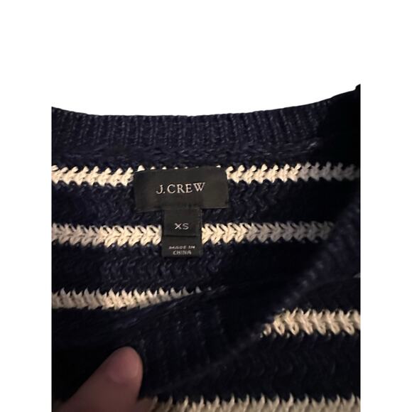 J.Crew Navy & Cream Striped Linen-Cotton Sweater XS Preppy Coastal Nauticalcore - Picture 4 of 8
